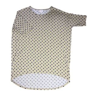 LuLaRoe Tunic Top M‎ Medium Gold Beige Mickey Mouse Print Round Hem Short Sleeve